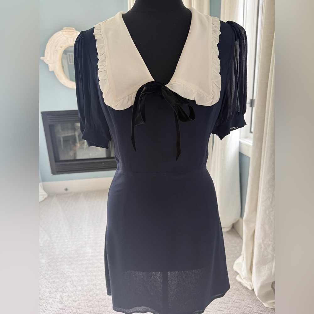 Reformation Navy and White Mini Dress